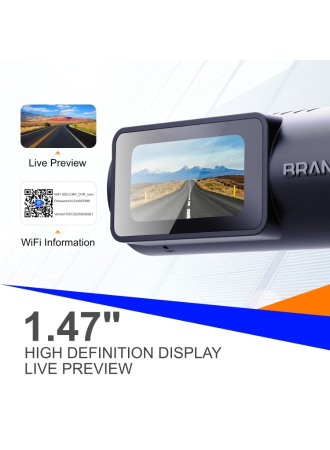 4K front and rear dual-recording dashcam, WiFi APP interconnection, concealed installation, includes a free 64GB high-speed memory card. - Image 4